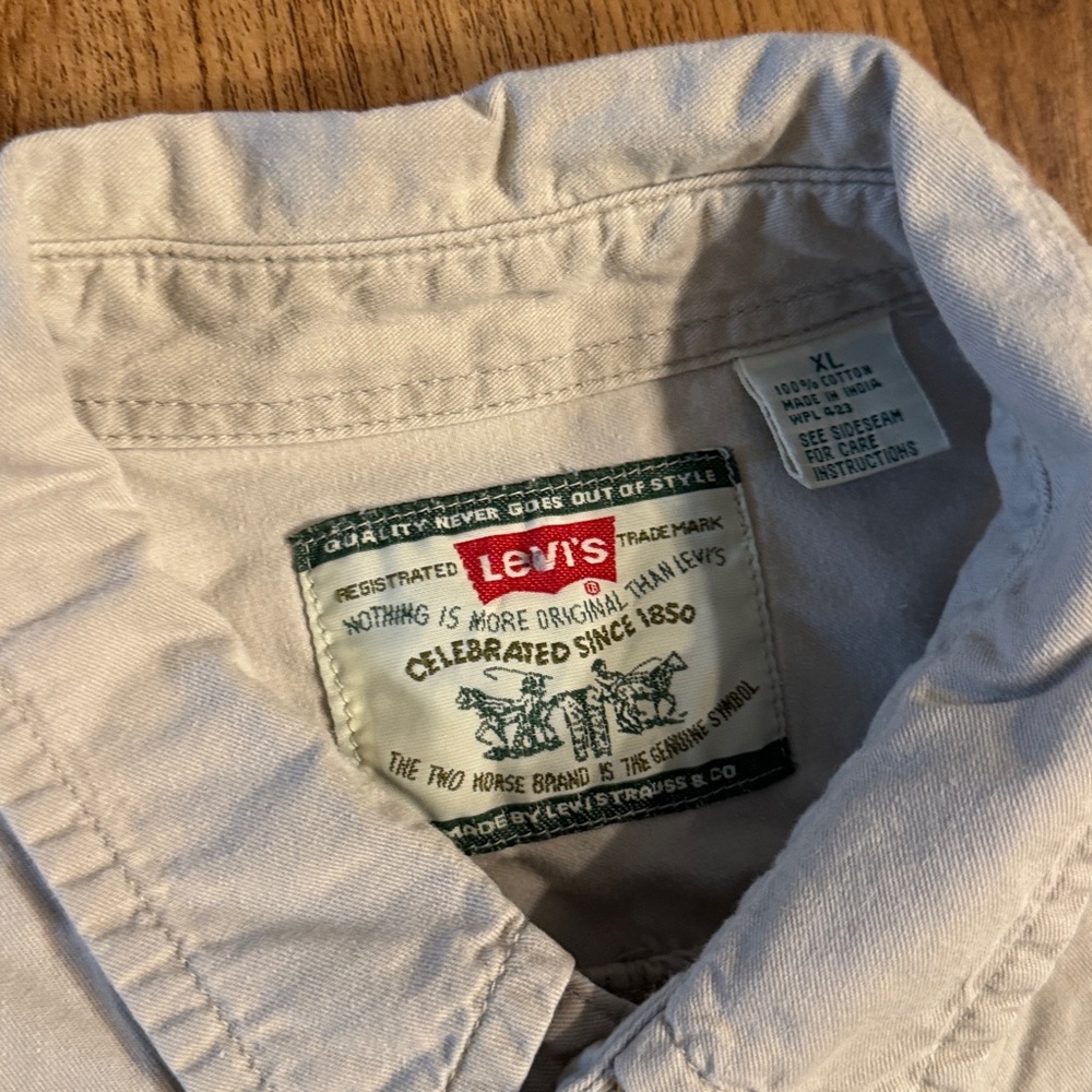 LEVIS Mens XL Shirt Silvertab Beige Long Sleeve Cotton Metal Buttons Vintage - Picture 2 of 8
